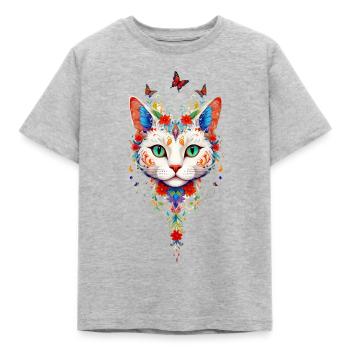 Cat with Butterflies - Kinder T-Shirt - Grau meliert - Vorne - AI Model Kid Male (0cm)