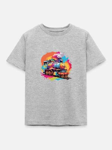 Bunte farbenfrohe Dampflokomotive - Kinder T-Shirt - Grau meliert