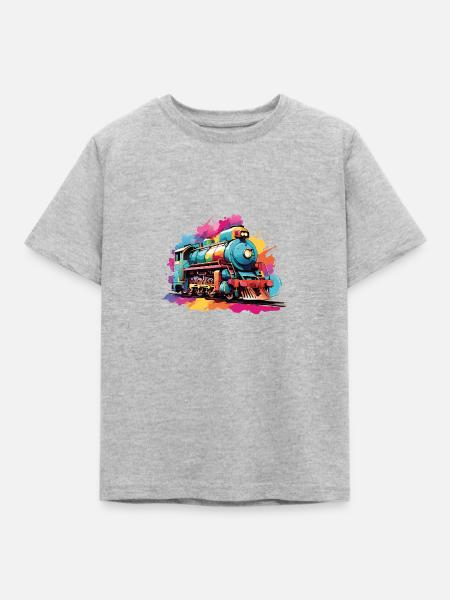 Bunte farbenfrohe Dampflokomotive - Kinder T-Shirt - Grau meliert