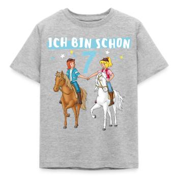 Bibi & Tina Geburtsagsdesign Ich Bin Schon Sieben - Kinder T-Shirt - Grau meliert - Vorne - AI Model Kid Male (0cm)