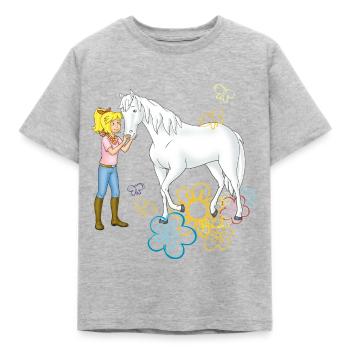 Bibi und Tina 'Sabrina mit Bibi im Blumenmeer' - Kinder T-Shirt - Grau meliert - Vorne - AI Model Kid Male (0cm)