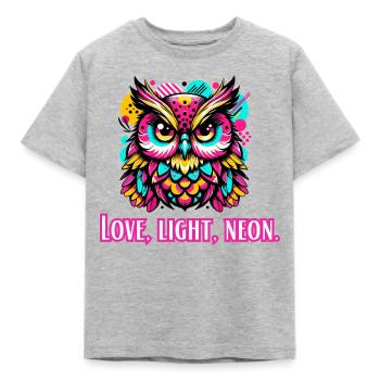 Liefde, Licht, Neon Uil - Kinderen T-shirt - grijs gemêleerd - Voor - AI Model Kid Male (0cm)