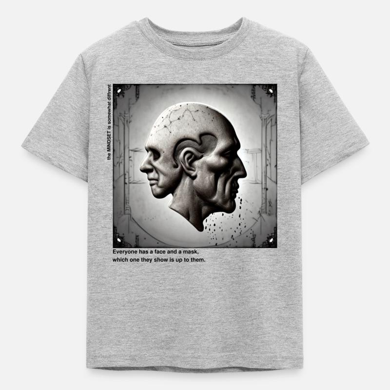 Doppelseitiger Kopf - Janusgesicht - Kinder T-Shirt - Grau meliert