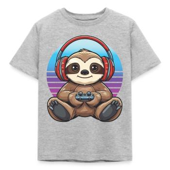 Faultier gaming Retro - Kinder T-Shirt - Grau meliert - Vorne - AI Model Kid Male (0cm)
