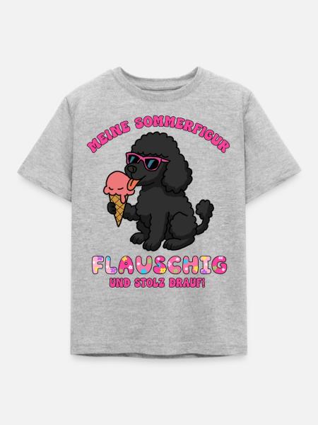 Süßes Pudelmotiv mit Eiswaffel, Urlaubsmotiv - Kinder T-Shirt - Grau meliert