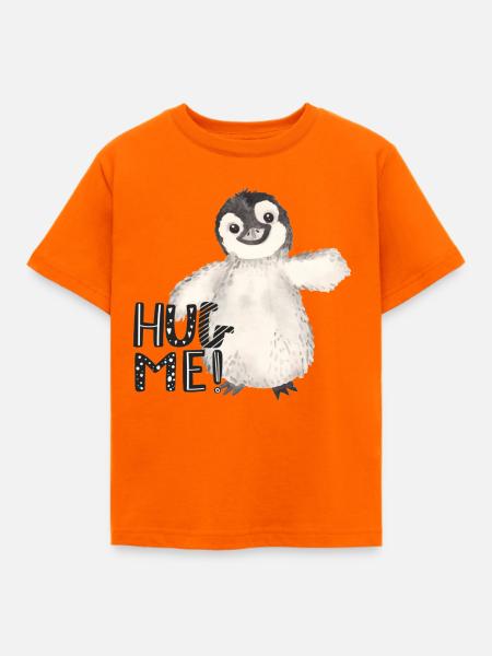 Hug Me Pinguin Kuschel Spruch - Kinder T-Shirt - Orange