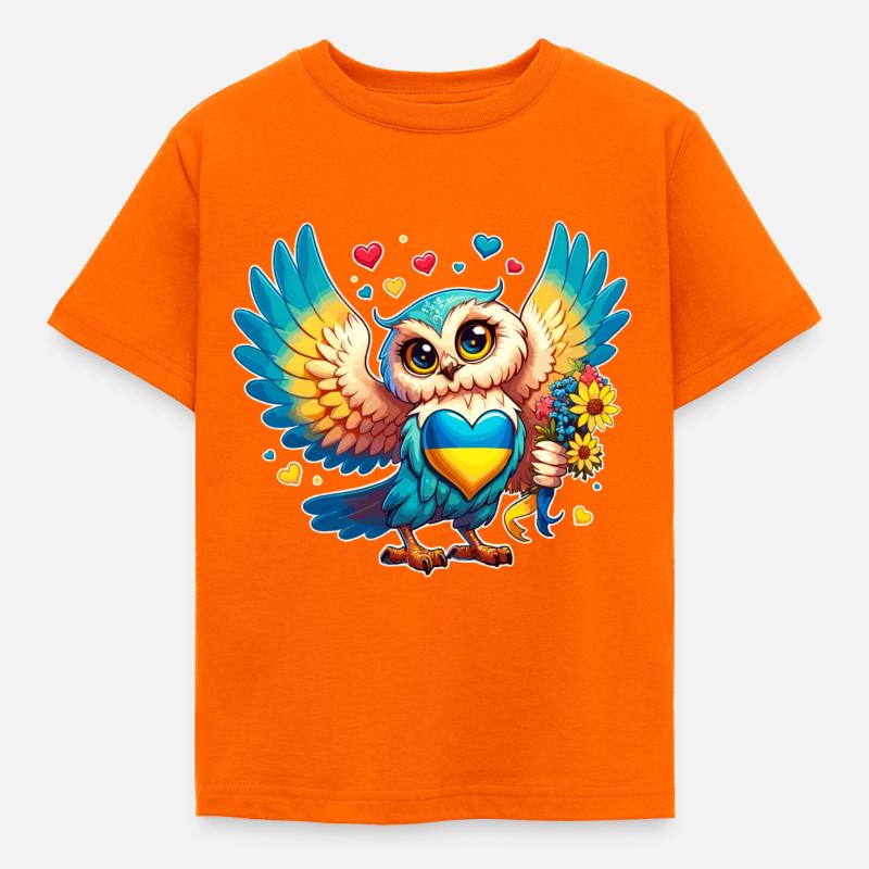 Niedliche Eule mit Ukraine Herz - Kinder T-Shirt - Orange