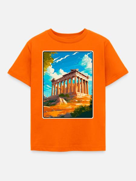 Antiker griechischer Tempel Illustration - Kinder T-Shirt - Orange
