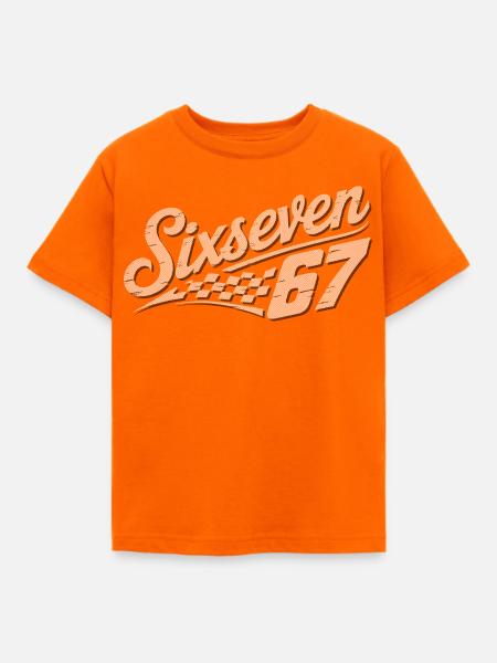 Six Seven Schachbrettflagge - Kinder T-Shirt - Orange