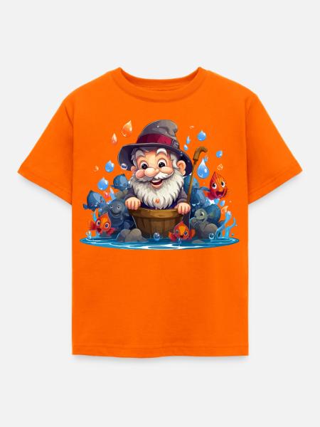 Fröhlicher Fischer mit bunten Fischen - Kinder T-Shirt - Orange