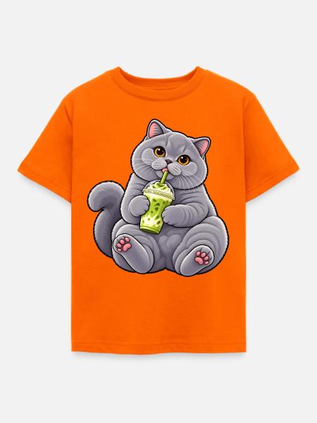 Britisch Kurzhaar mit Matcha Latte - Kinder T-Shirt - Orange