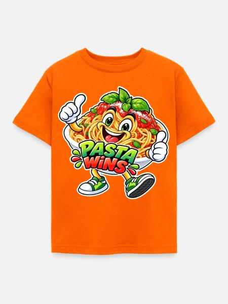 Pasta Wins Cartoon Motiv - Kinder T-Shirt - Orange