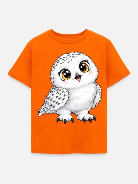 Schneeeule Kawaii Style – Süßer Wintervogel - Kinder T-Shirt - Orange