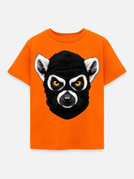 Katta mit Sturmhaube – Frecher Lemur - Kinder T-Shirt - Orange