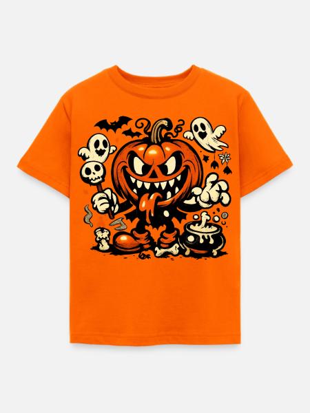 Gruseliger Kürbis Geist Fledermaus Kostüm - Kinder T-Shirt - Orange