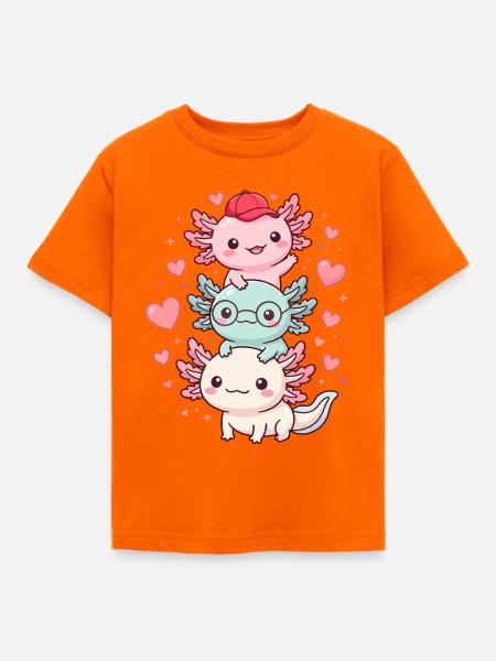 Axolotl, Süß, Kawaii - Kinder T-Shirt - Orange