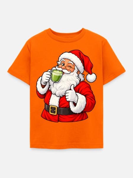 Weihnachtsmann mit Matcha Latte - Kinder T-Shirt - Orange