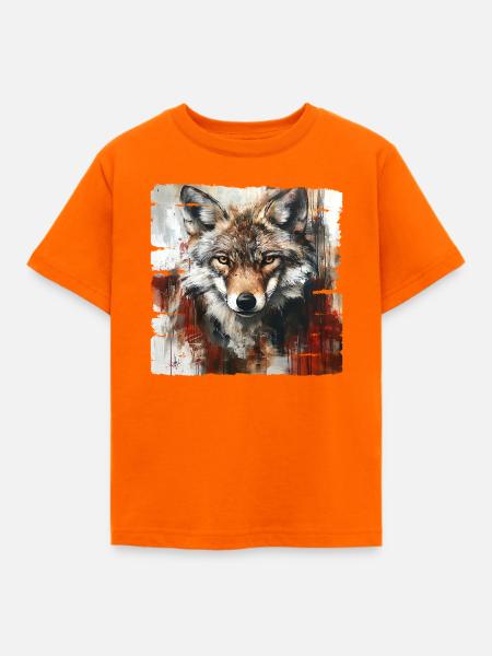 Ausdrucksstarker Wolfporträt Kunstdesign - Kinder T-Shirt - Orange