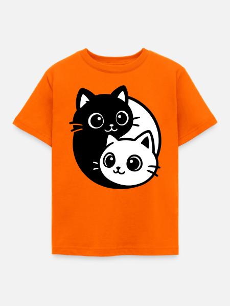Ying Yang Katzenporträt - Kinder T-Shirt - Orange
