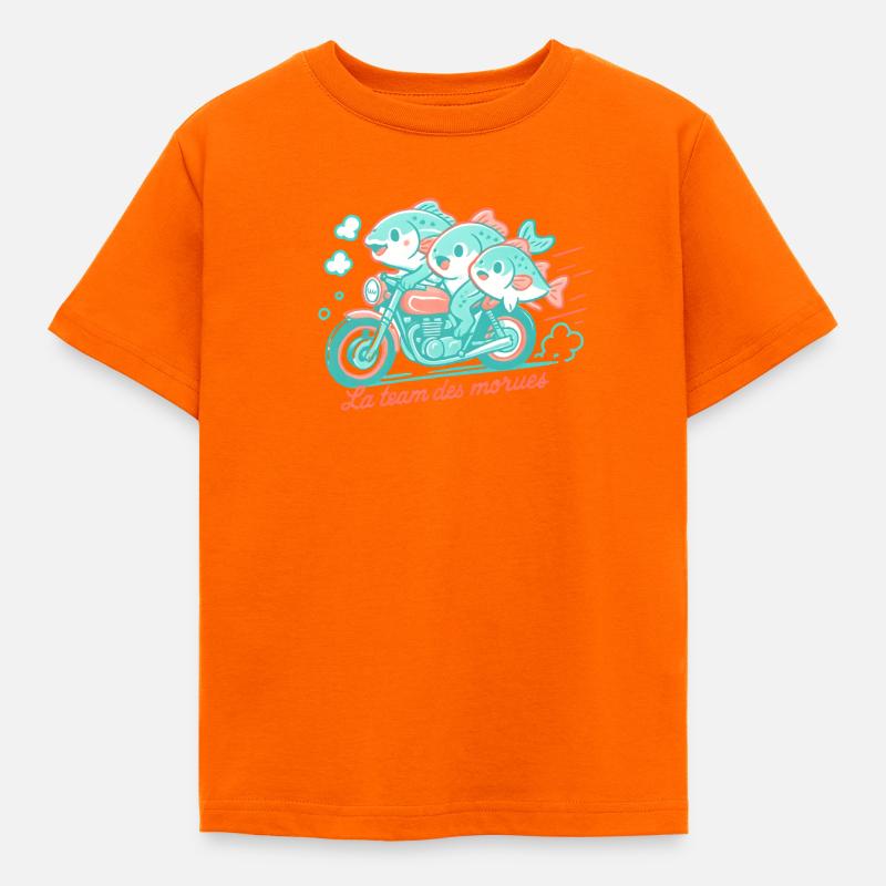 Turquoise cod on a motorcycle - Kids' T-Shirt - orange
