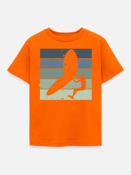 Silhouette Wingfoiler mit Surfbrett - Kinder T-Shirt - Orange