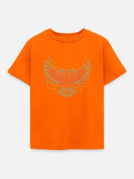 Neon-Eule mit Blitzen - Kinder T-Shirt - Orange