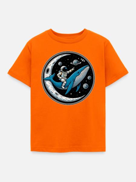 Cosmic Ride: Astronaut und der Wal - Kinder T-Shirt - Orange