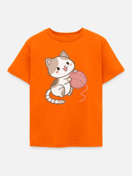 Kätzchen und Wollknäuel - Kinder T-Shirt - Orange