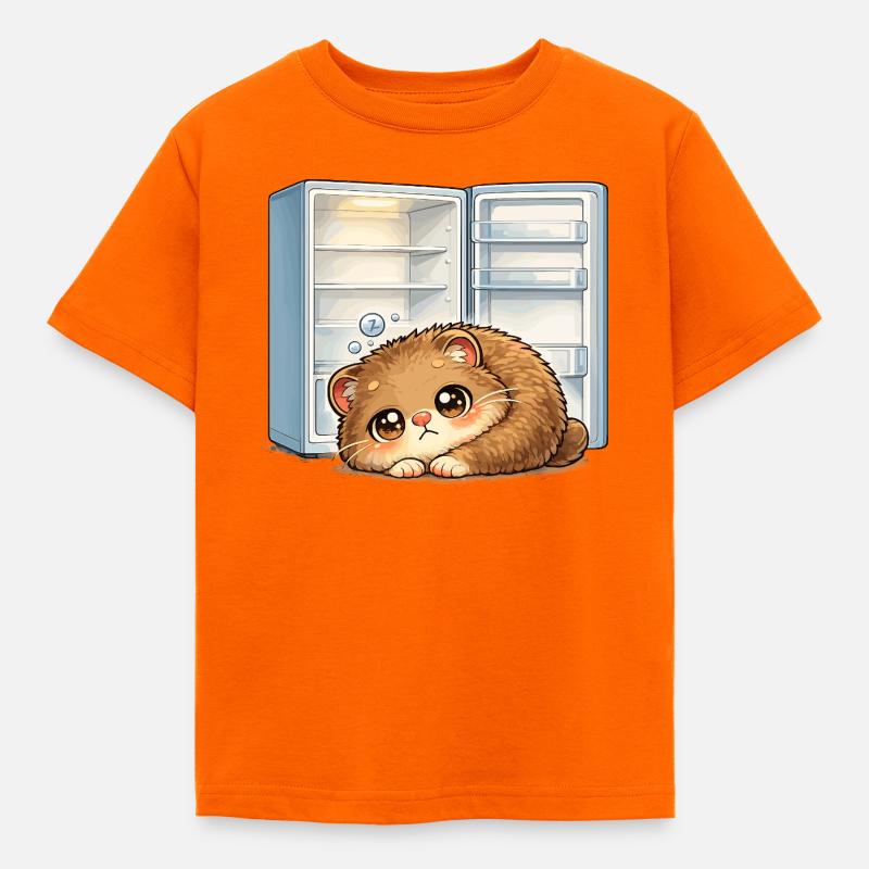 Petit chat devant un réfrigérateur ouvert - T-shirt Enfant - orange