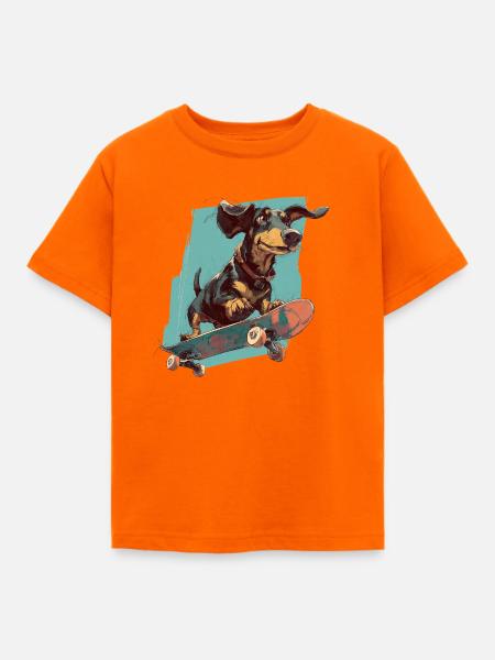 Skateboard-Dackel - Kinder T-Shirt - Orange