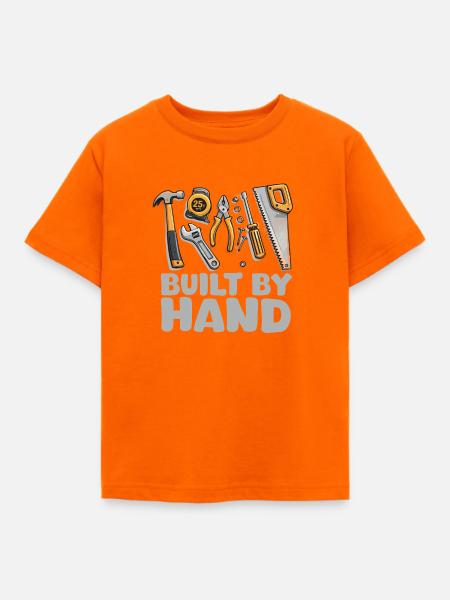 Built by Hand – Werkzeug Illustration - Kinder T-Shirt - Orange