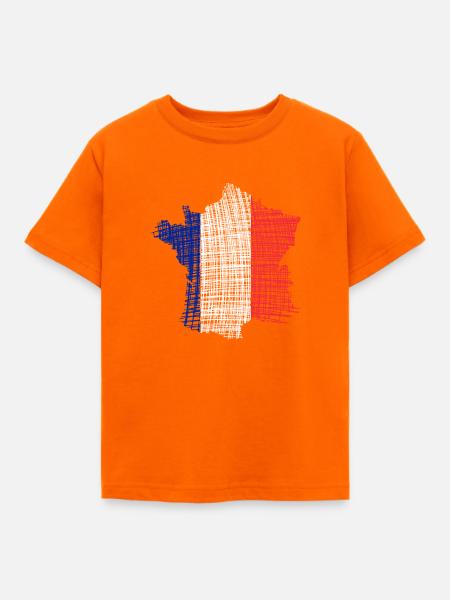 Frankreich Kartenflagge im Strichstil - Kinder T-Shirt - Orange