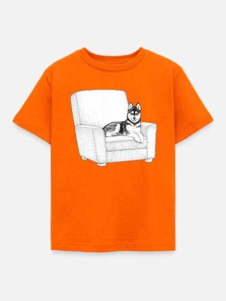 Husky im Sessel - Kinder T-Shirt - Orange