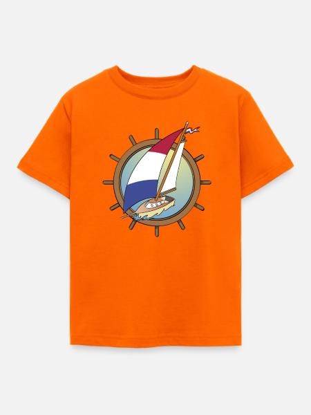 Niederländisches Segelboot mit Lenkrad - Kinder T-Shirt - Orange