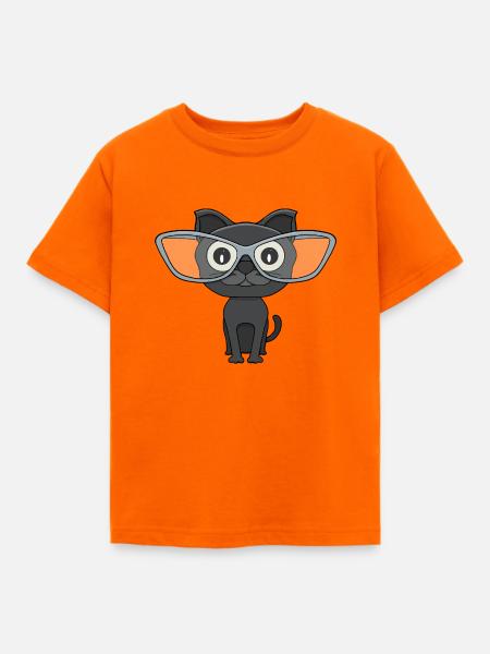 Süße schwarze Katze mit Nerd-Brille - Kinder T-Shirt - Orange