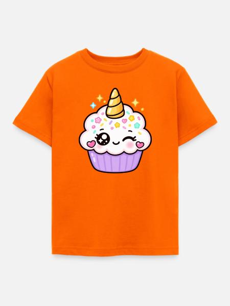 Pastell-Kawaii-Einhorn-Cupcake - Kinder T-Shirt - Orange