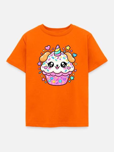 Leuchtender Kawaii-Einhorn-Cupcake - Kinder T-Shirt - Orange
