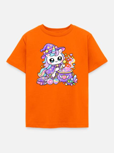 Feen-Regenbogenmagier-Einhorn - Kinder T-Shirt - Orange