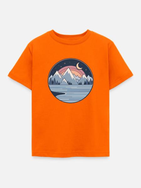Mondnacht Bergsee Panorama - Kinder T-Shirt - Orange