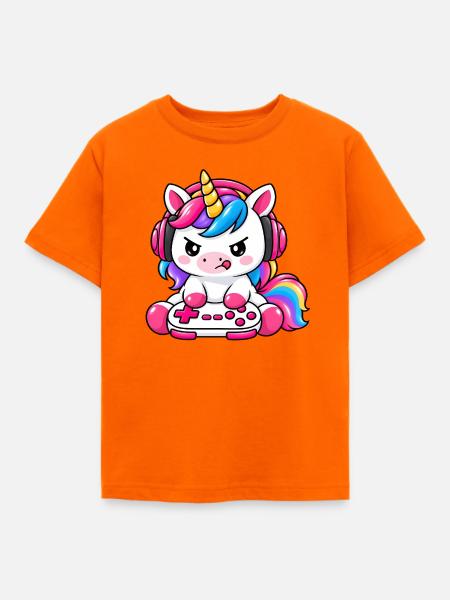 Cute_gaming_unicorn - Kinder T-Shirt - Orange