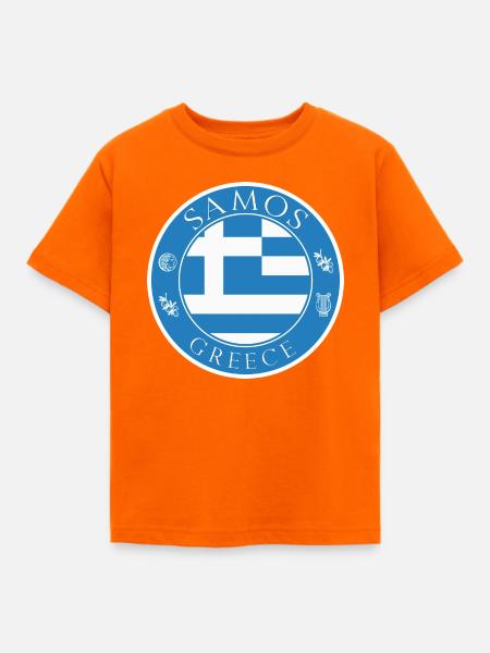 Samos Emblem Blauweiß Symbol - Kinder T-Shirt - Orange