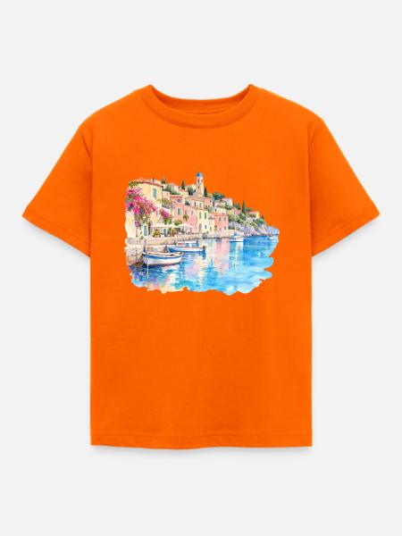 Mediterranes Hafenviertel Aquarell - Kinder T-Shirt - Orange