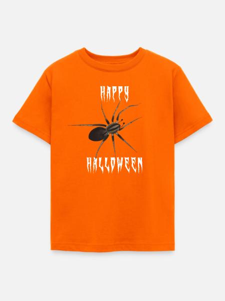 Happy Halloween Spinne - Gruselschrift - Kinder T-Shirt - Orange