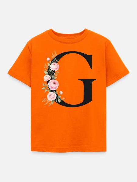 G Buchstabe Monogram Floral - Kinder T-Shirt - Orange