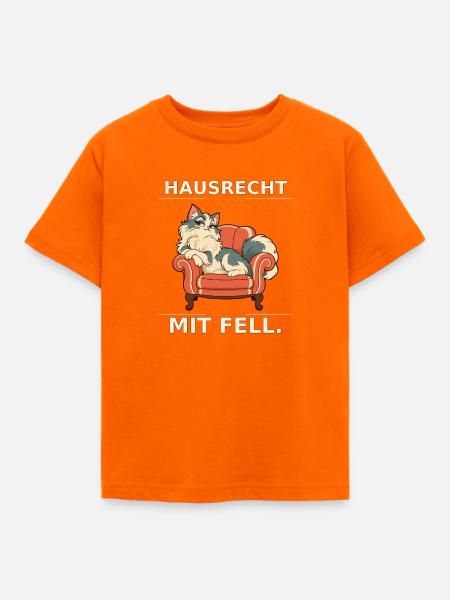 Hausrecht mit Fell Katze im Sessel - Kinder T-Shirt - Orange
