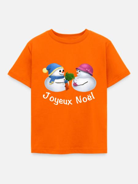 Joyeux Noël Schneemann Paar - Französisch - Kinder T-Shirt - Orange