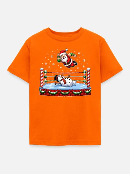 Weihnachtsmann-Wrestling mit Schneemann – Lustiges - Kinder T-Shirt - Orange