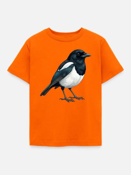 Elster – Vogelillustration - Kinder T-Shirt - Orange