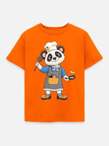Lustiger Panda Koch mit Kochmütze - Kinder T-Shirt - Orange