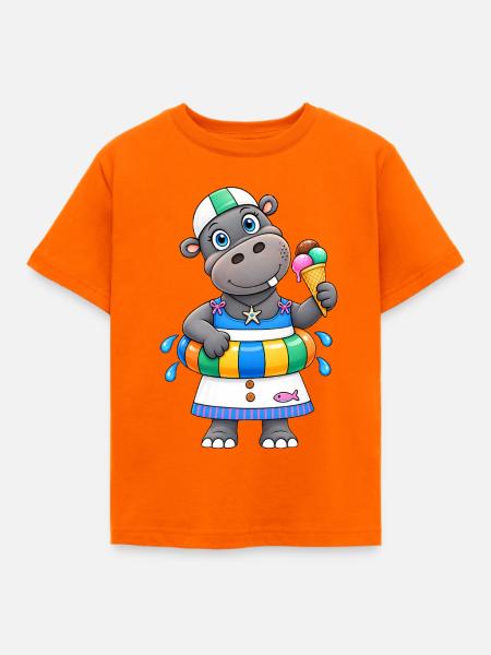 Nilpferd Sommer Lustiges Hippo - Kinder T-Shirt - Orange
